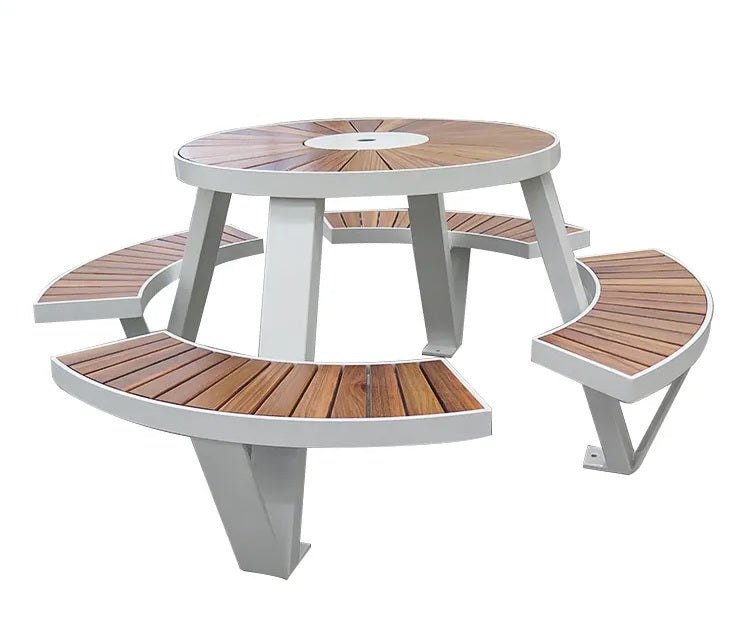 Round Bench without back - Wooden Bench on Galvanized Steel Base | Model COLL1692-Taimco