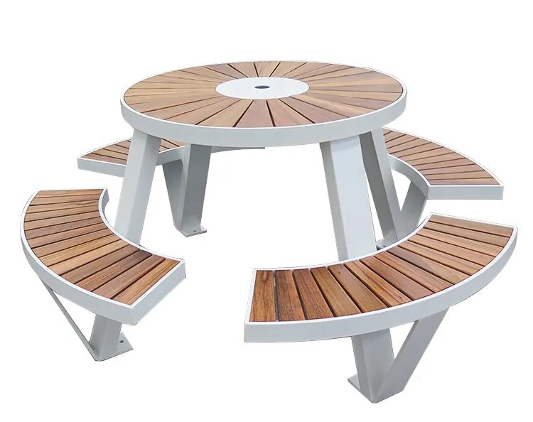 Round Bench without back - Wooden Bench on Galvanized Steel Base | Model COLL1692-Taimco