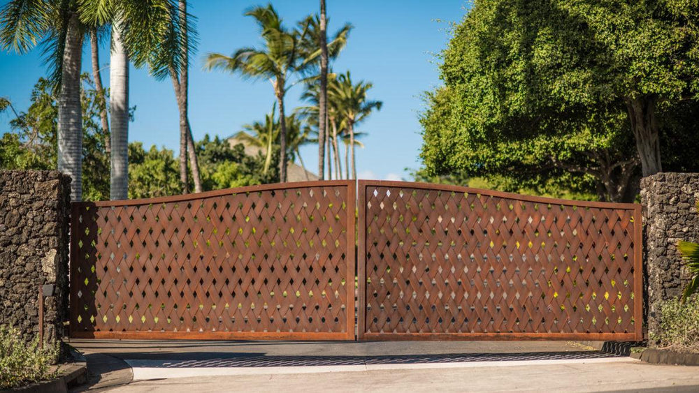 Rusty Padilla Design Corten Steel Entrance Gate | Classic Geometric Pattern Driveway Gate | Made in Canada – Model # 204-Taimco