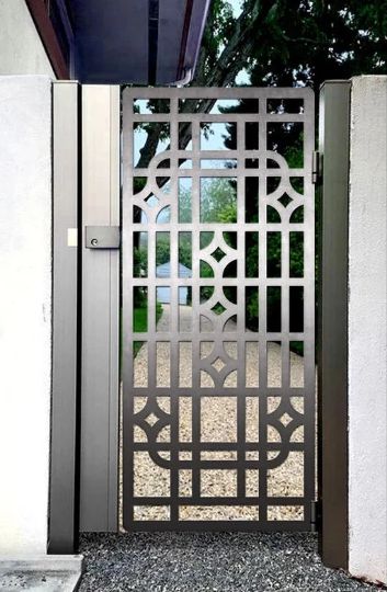 Simplistic Laser Cut Artistic Geometrical Design Metal Garden Gate| Modern Fabrication Metal Pool Gate | Made in Canada – Model # 793-Taimco