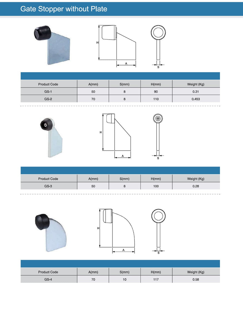 Slide Gate End Stoper Floor Mounted with and without Plate | Model # GS (Pack of 100)-Taimco