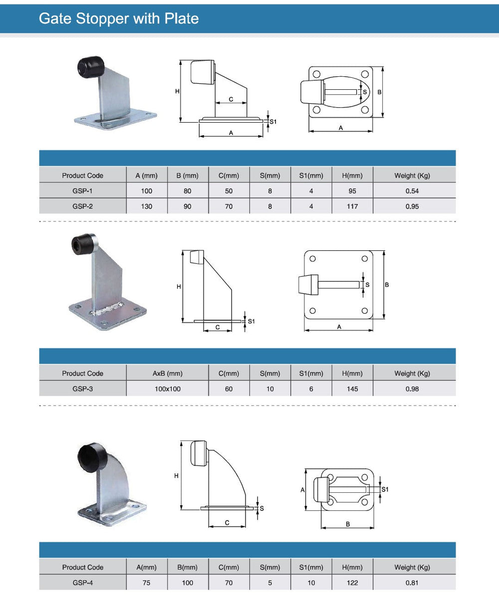 Slide Gate End Stoper Floor Mounted with and without Plate | Model # GS (Pack of 100)-Taimco