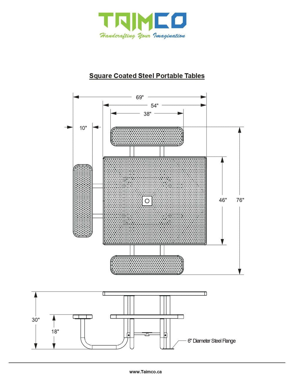 Square ADA Access Steel Picnic Tables | Picnic Table & Seat | Model ADAPT236-Taimco