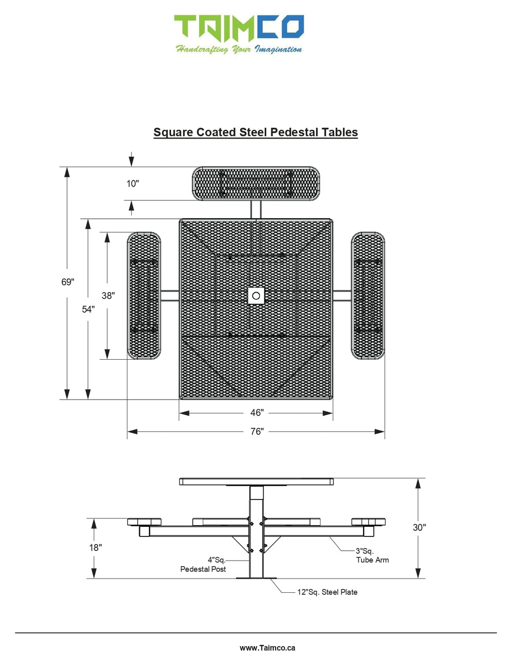 Square ADA Access Steel Picnic Tables | Picnic Table & Seat | Model ADAPT238-Taimco