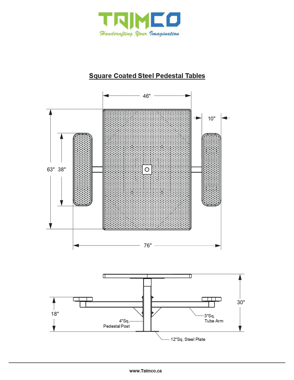 Square ADA Access Steel Picnic Tables | Picnic Table & Seat | Model ADAPT238-Taimco