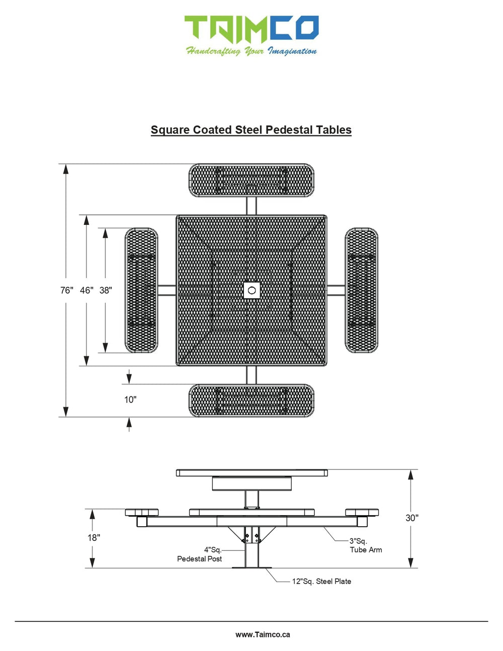 Square Picnic Table In Ground Mount Expanded Metal | Picnic Table & Seat | Model PT194-Taimco