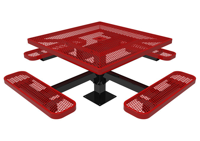 Square Picnic Table In Ground Mount Expanded Metal | Picnic Table & Seat | Model PT194-Taimco