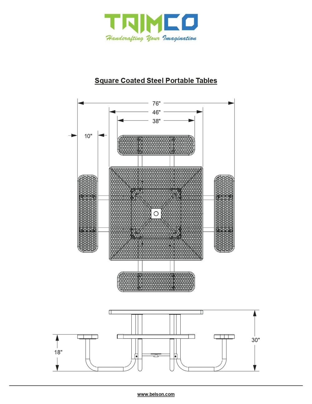 Square Picnic Table Surface Mount Expanded Metal | Picnic Table & Seat | Model PT197-Taimco