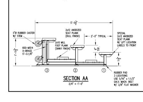 Standard Tip and Roll Aluminum Bleachers System - Model BLECTNR23-Taimco