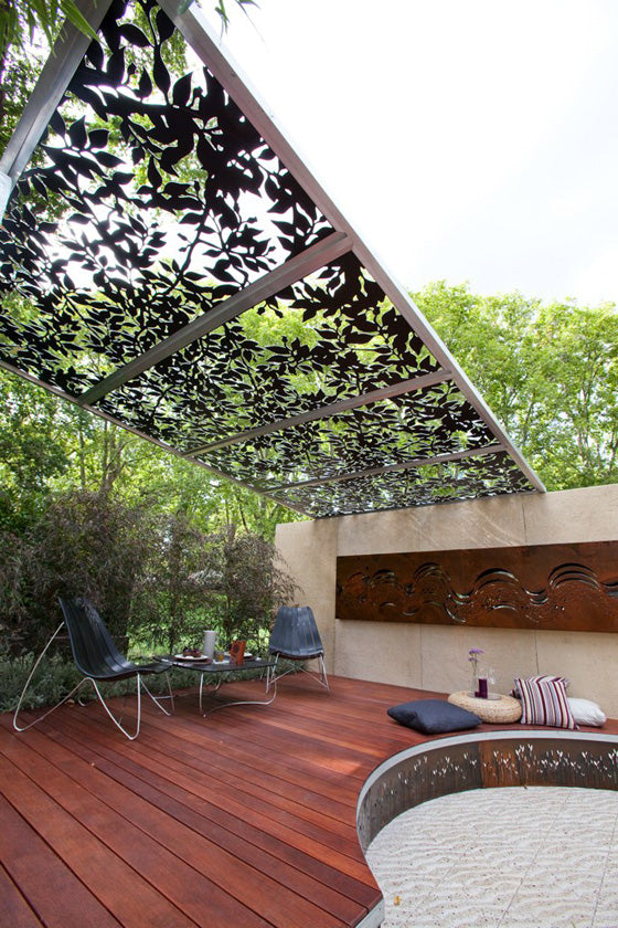 Stunning Decorative Laser Cut Outdoor Gazebo Sunshade Panel |Modern Fabrication Heavy Duty Metal Privacy Screen| Made in Canada – Model # PP596-Taimco