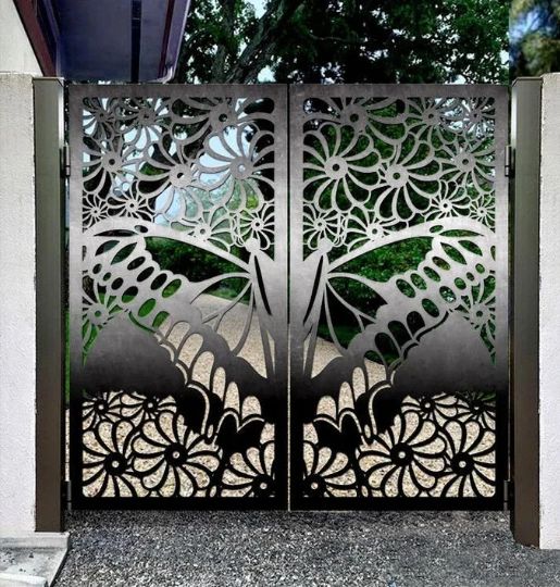 Stunning Laser Cut Artistic Butterfly Design Iron Garden Gate| Modern Fabrication Metal Pool Gate | Made in Canada – Model # 766-Taimco