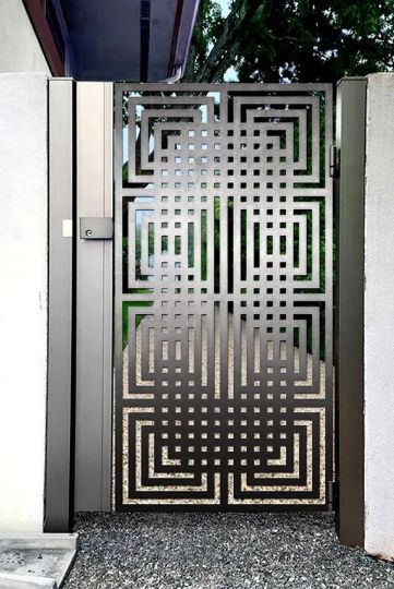 Stunning Laser Cut Artistic Geometric Doodle Design Metal Gate| Modern Fabrication Iron Garden Gate | Made in Canada – Model # 736-Taimco