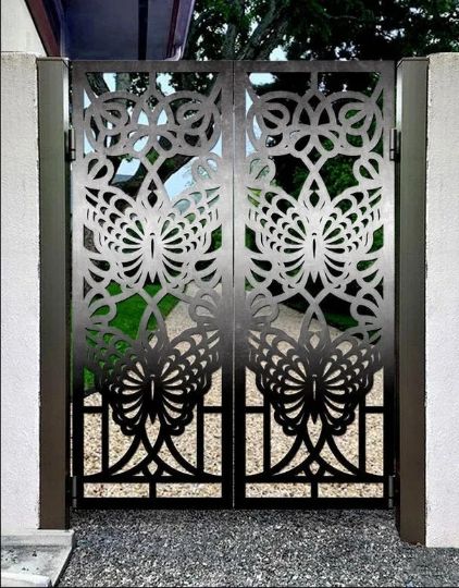 Stunning Laser Cut Artistic Moth Design Iron Back Yard Gate | Custom Duty Metal Garden Gate | Made in Canada – Model # 823-Taimco