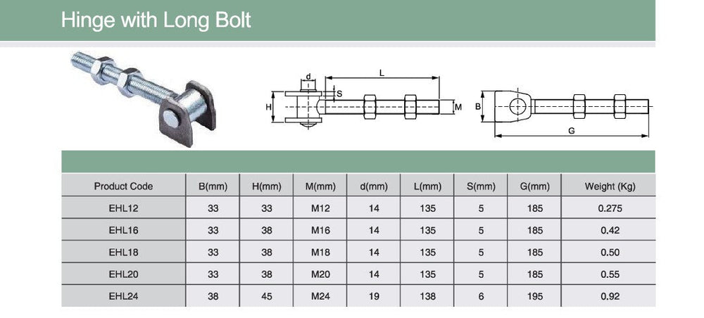 Swing Gate Hinge With Long Bolt | Model # EHL ( Pack of 100 )-Taimco