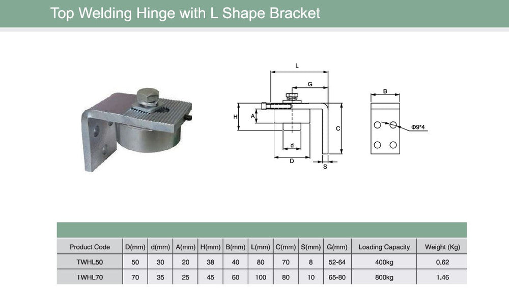 Top Welding Hinge Tunable with L Shape Steel Bracket | Model # TWHL ( Pack of 100 )-Taimco