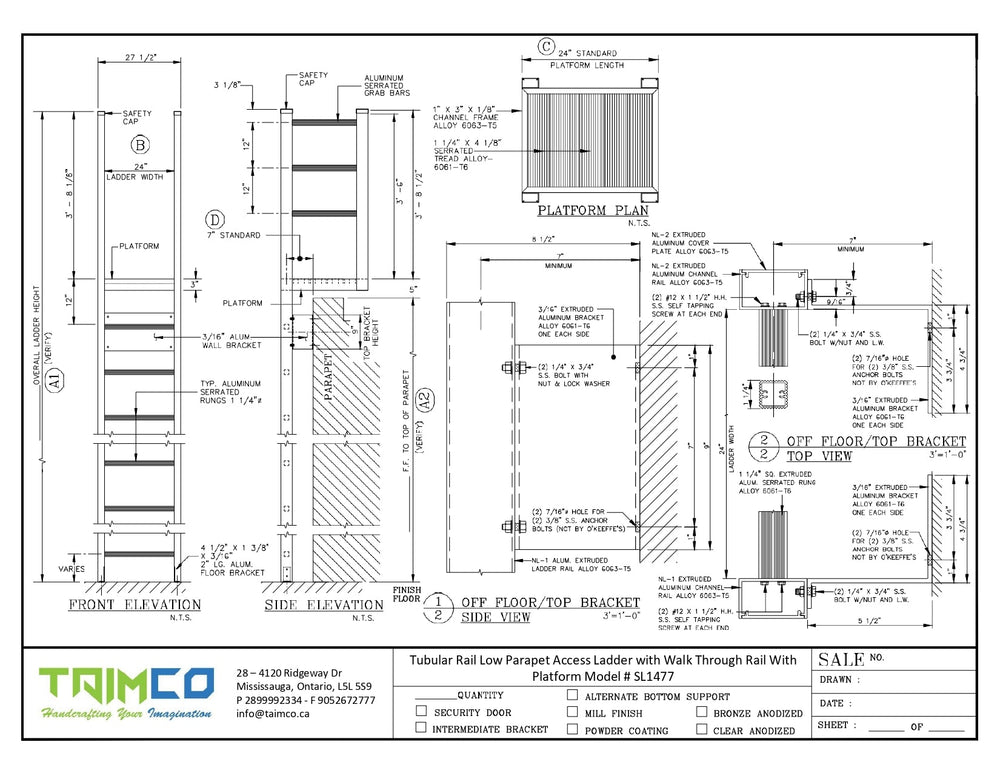 Tubular Rail Low Parapet Access Ladder with Walk Through Rail With Platform | Model # SL1477-Taimco