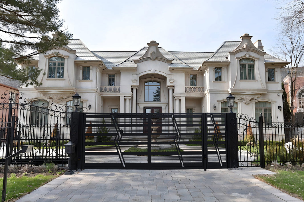 Unique &amp; Fabulous Stripe Pattern Design Driveway Gate | Custom Metal Fabrication Heavy Entrance Gate | Made in Canada – Model # 158-Taimco