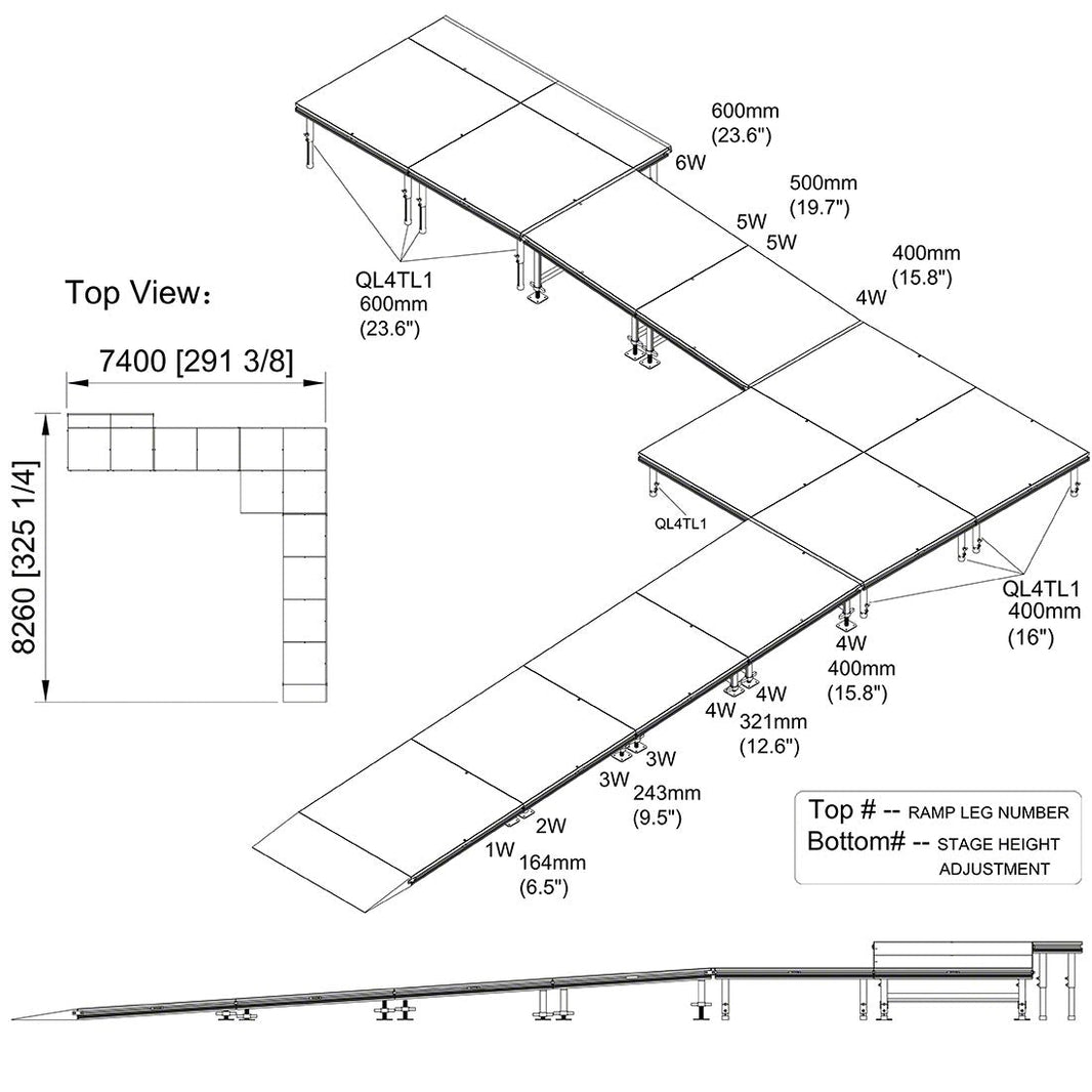 Universal 90-Degree Turn ADA Wheelchair Ramp with Landing 24" High Stage Model US90ADAWCR24-Taimco