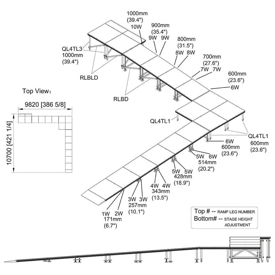 Universal 90-Degree Turn ADA Wheelchair Ramp with Landing 40" High Stage Model US90ADAWCR40-Taimco