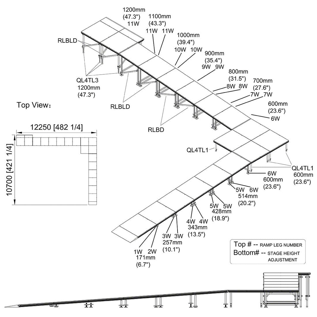 Universal 90-Degree Turn ADA Wheelchair Ramp with Landing 48" High Stage Model US90ADAWCR48-Taimco