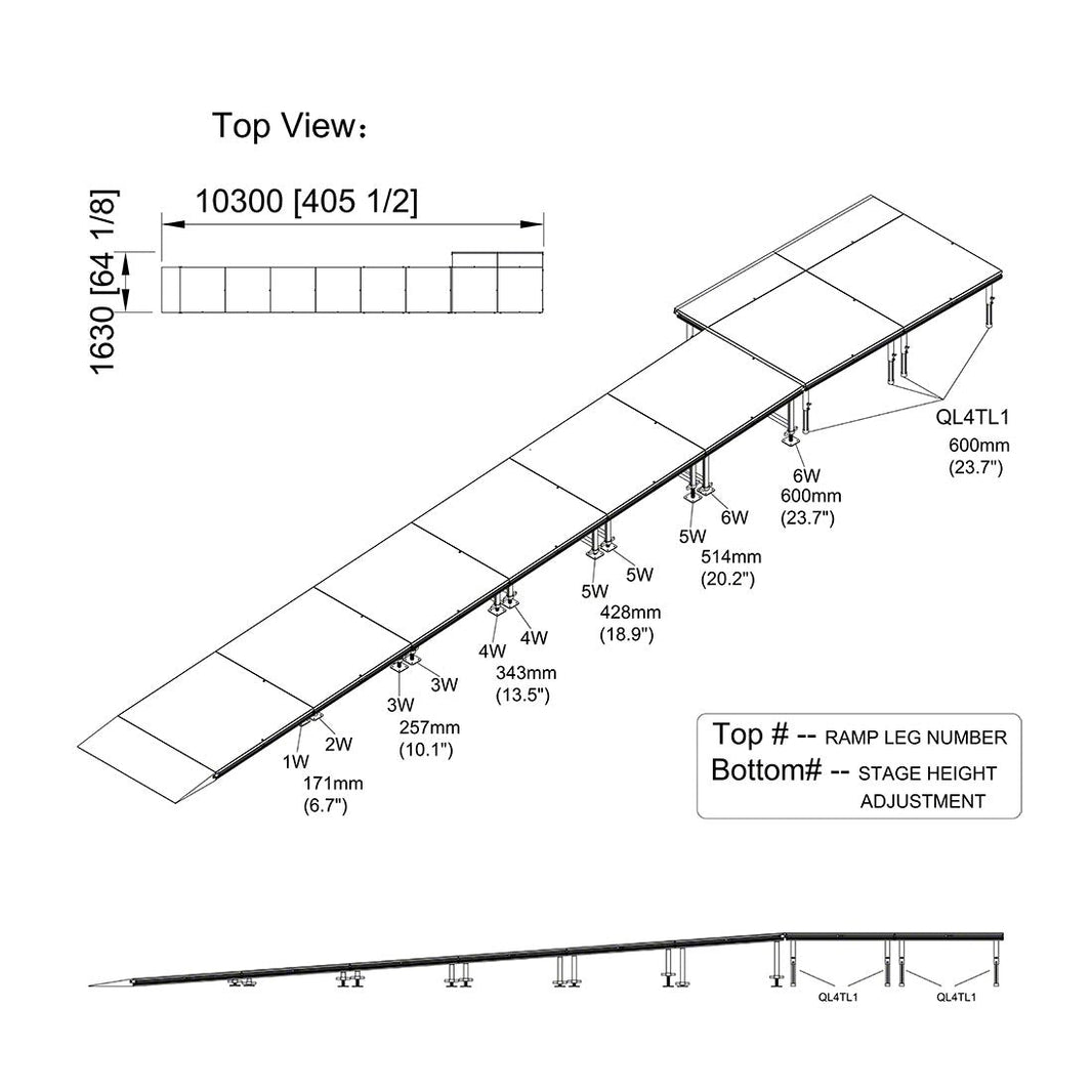 Universal Straight ADA Wheelchair Ramp for 24" Height Stages With Land Model USADASLWCR24-Taimco