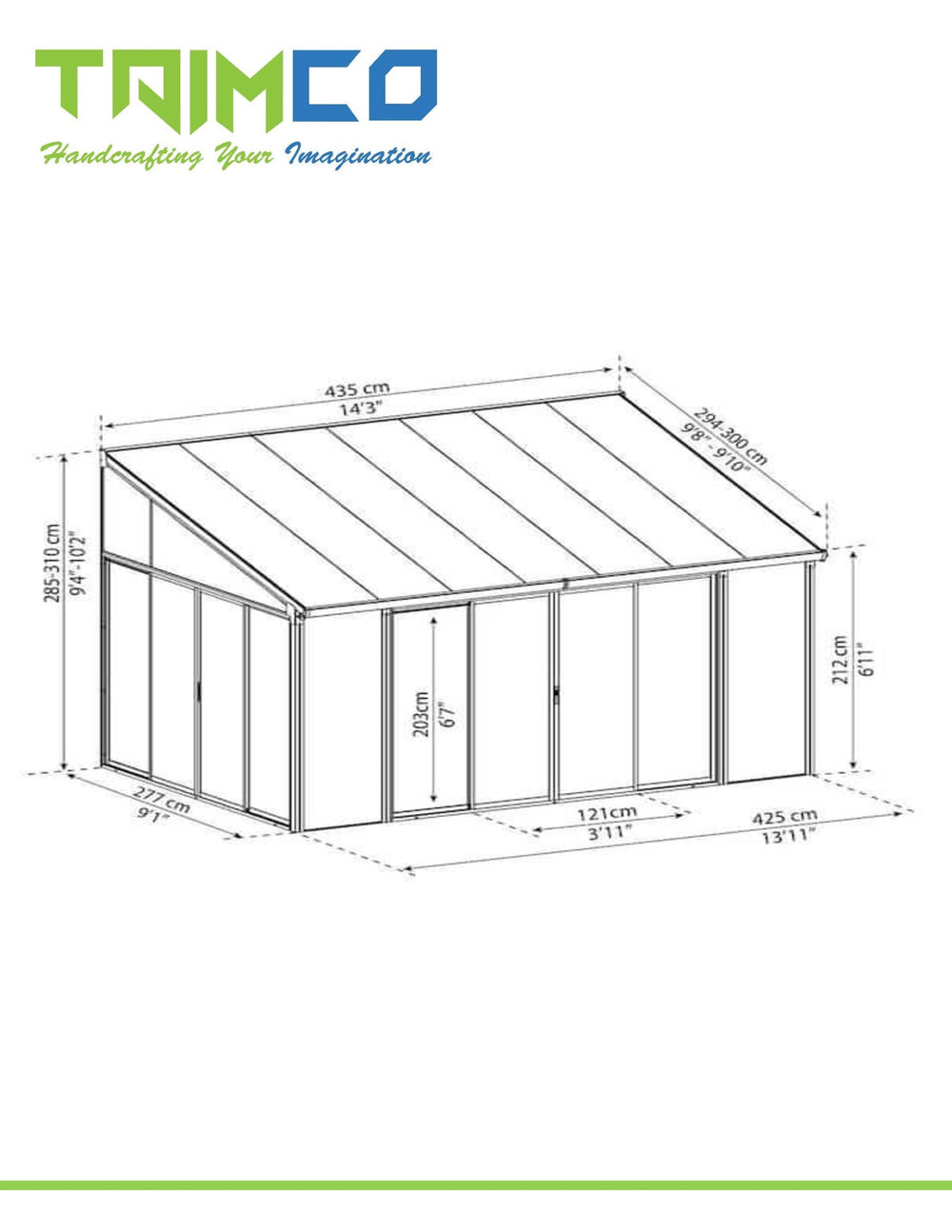 Wall Mounted Sunroom 13' X 14' - Model # SUNR4353-Taimco