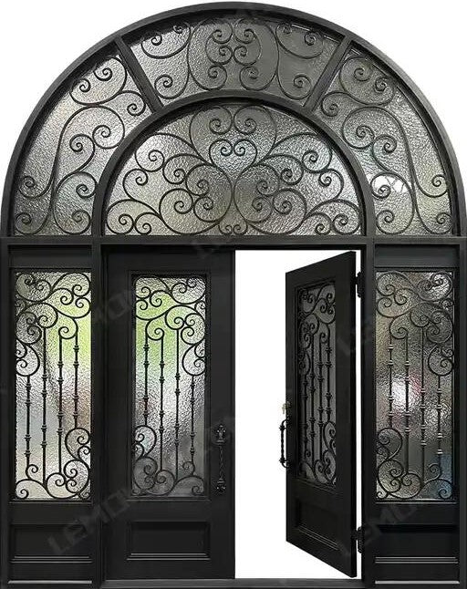 Wrought Iron Double Swing Front Door | Arched Top | Model # IWD 964-Taimco