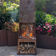 Modern Laser Cut Leaf Design Fire Pit with Wood Storage Rack| Classic Custom Fabrication Wood Burning Fire Pit | Made in Canada – Model # WBFP864