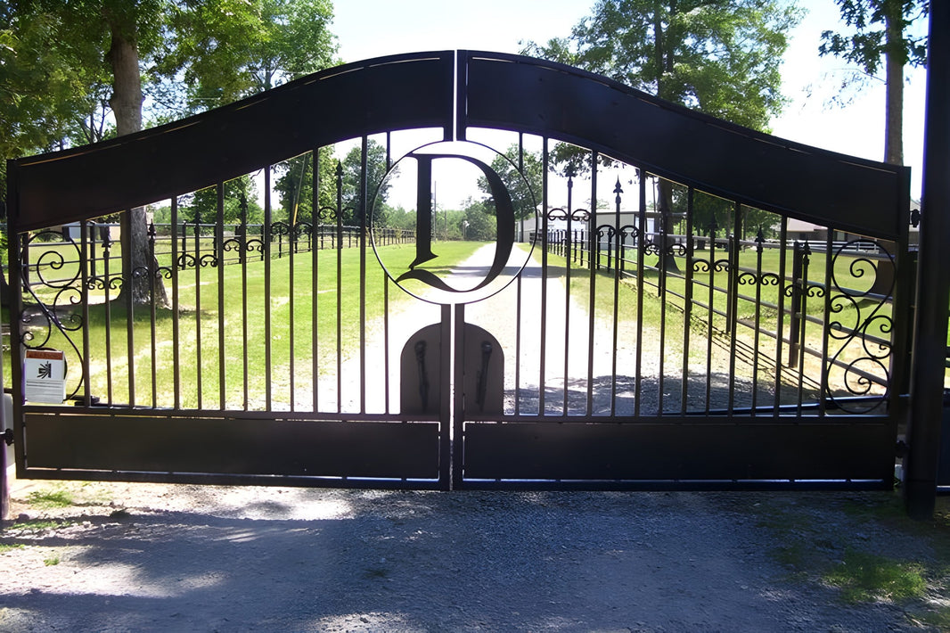 D Carving Alphabetical Design Entrance Gate | Heavy Duty Metal Driveway Gate | Made in Canada – Model # 077