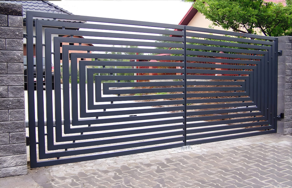 Unique Rectangular Illusion Driveway Gate | Heavy Duty Metal Art Accent Entry Gate | Made in Canada – Model # 124