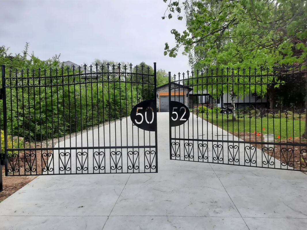 Modern Spiral Vintage Driveway Gate | Custom Numerical Emboss Heavy Duty Entry Gate | Made in Canada – Model # 114