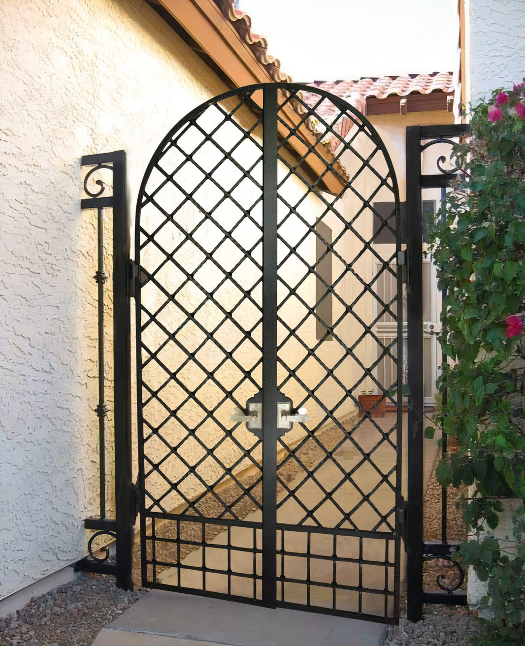 Modern Square Check Design Metal Back Yard Gate | Classic Fabrication Wrought Iron Garden Gate | Made in Canada – Model # 339