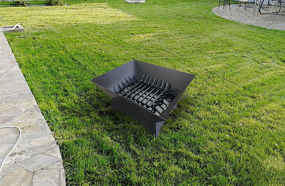 Beautiful Solid Steel Square Design Wood Burning Fire Pit | Heavy Duty Metal Fire Bowl for Outdoor, Patio &amp; Backyard | Made in Canada – Model # WBFP645