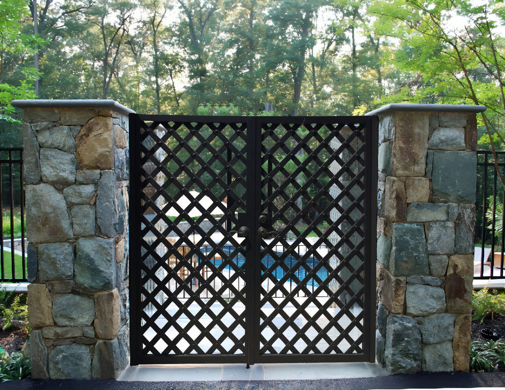 Beautiful Square Pattern Wrought Iron Garden Gate | Custom Fabrication Metal Back Yard Gates | Made in Canada – Model # 343