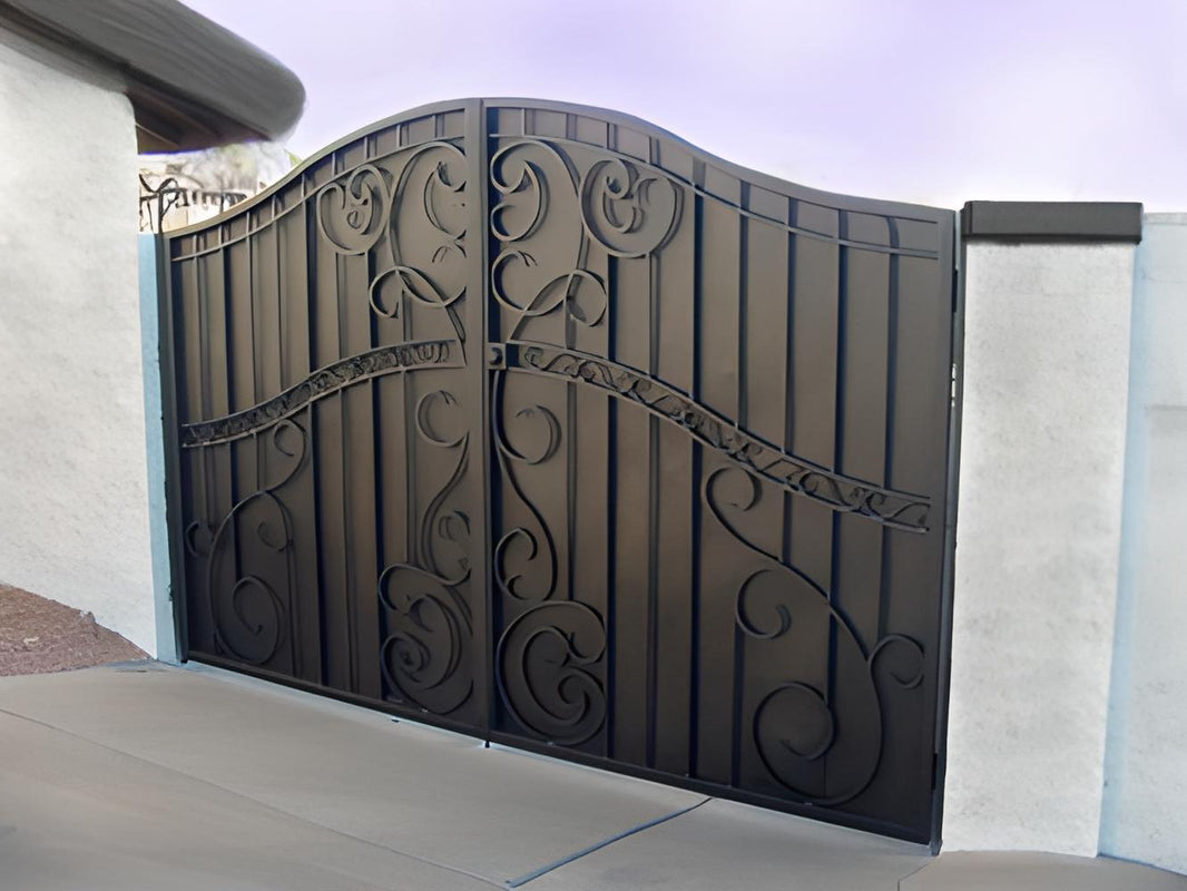 Block Metal Design Driveway Gate | Modern Heavy Duty Entrance Gate– Model # 109 16' W x 6' H