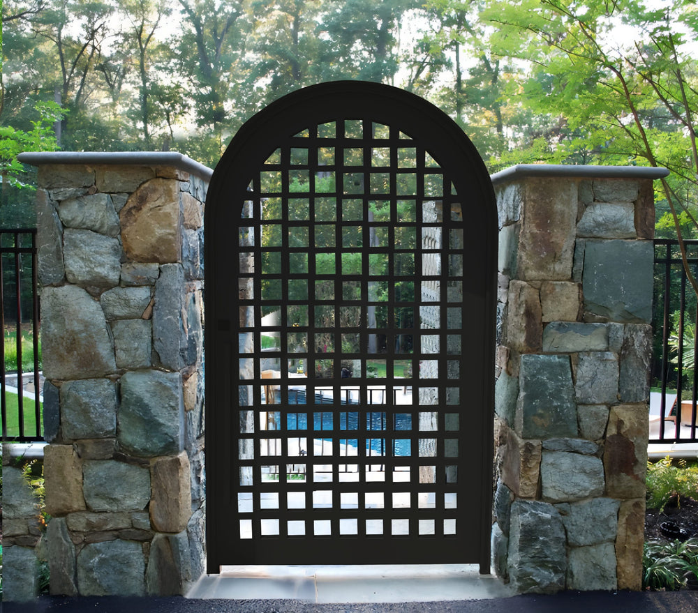 Classic Checkered Design Metal Garden Gate | Sturdy Unique Construction Iron Pool Gate | Made in Canada – Model # 341
