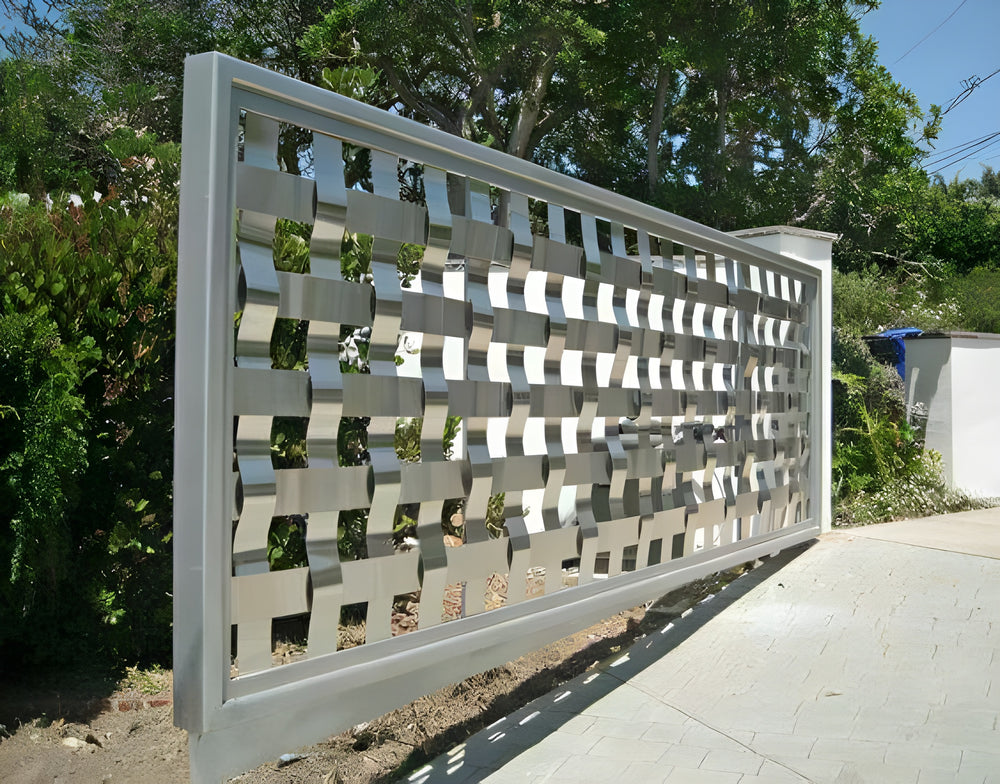 Modern Solid Steel Driveway Gate | Stylish Overlapping Pattern Steel Entry Gate | Made in Canada – Model # 133