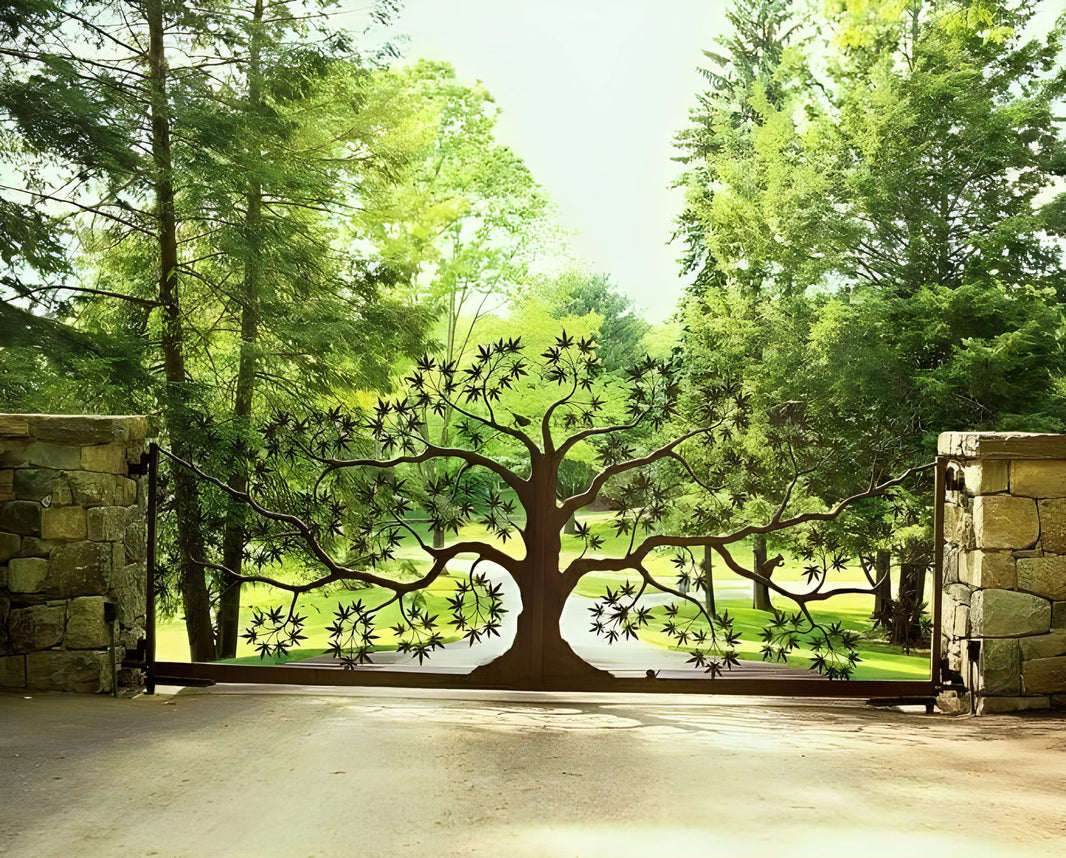 Beautiful Laser Cut Tree Design Metal Gate | Stylish Custom Fabricated Garden Gate | Made in Canada – Model # 129