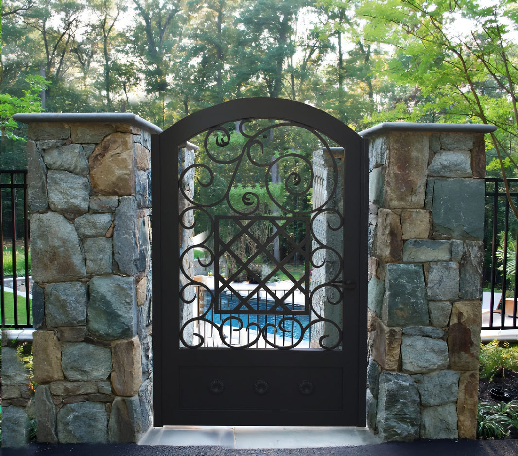 Modern Intricate Doodle Design Metal Pool Gate | Custom Fabrication Wrought Iron Garden Gate| Made in Canada – Model # 342