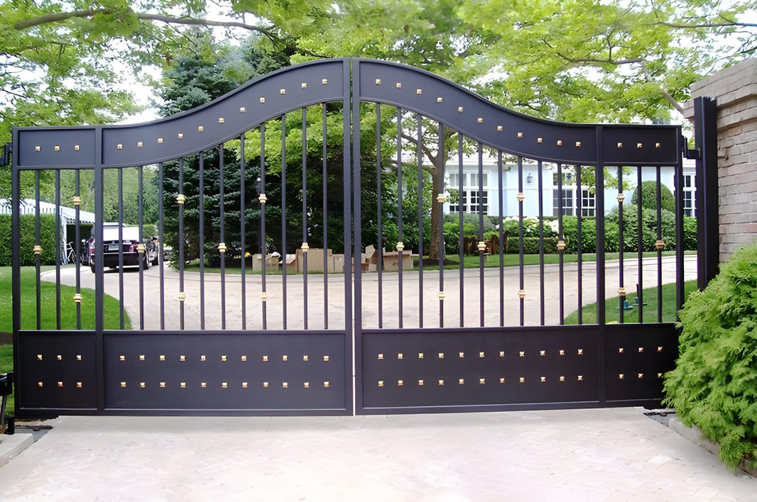 Modern Custom Fabricated Driveway Gate | Golden Square Pattern Entrance Gate | Made in Canada– Model # 107