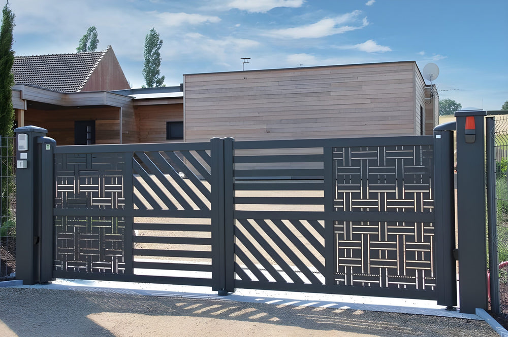 Unique Geometric Design Driveway Gate | Graceful Modern Entrance Gate| Made in Canada– Model # 099