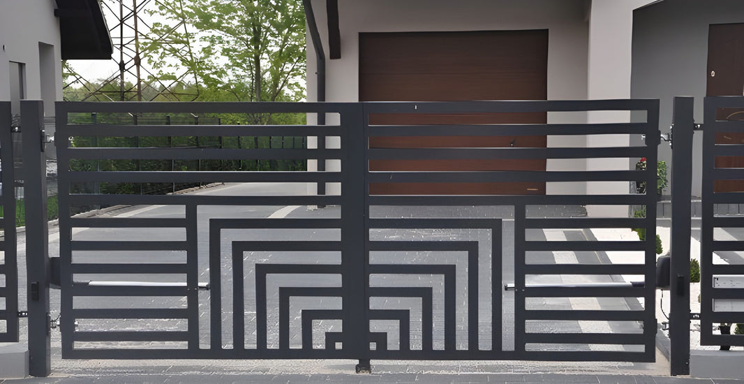 Modern Rectangular Design Driveway Gate | Metal Art Entrance Gate | Made in Canada – Model # 098