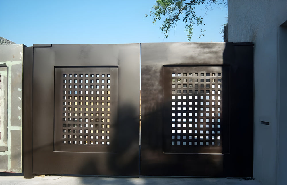 Dual-Swing Square Box Design | Custom Fabricated Entrance Gate - Model # 097