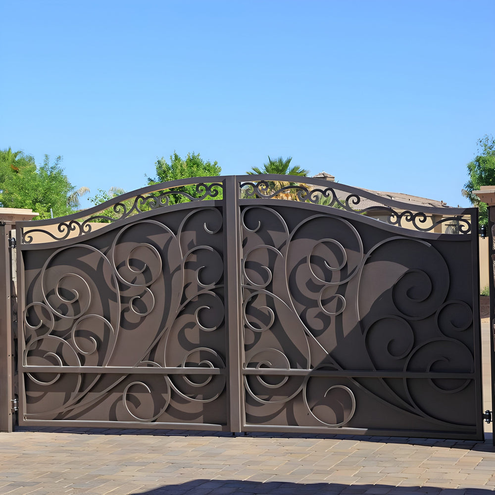 Modern Artistic Emboss Work Block Metal Driveway Gate | Custom Fabricated Metal Entry Gate | Made in Canada – Model # 142