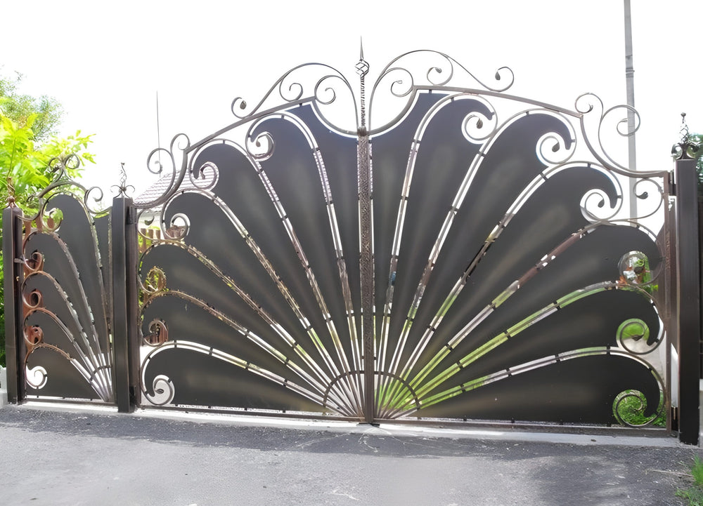 Modern Custom Fabricated Metal Driveway Gate | Flower Cut Design Entrance Gate | Made in Canada – Model # 092
