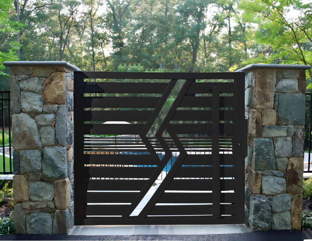Stunning Inverted Z-Shape Design Metal Side Walk Gate | Modern Horizontal Line Metal Garden Gate | Made in Canada – Model # 329