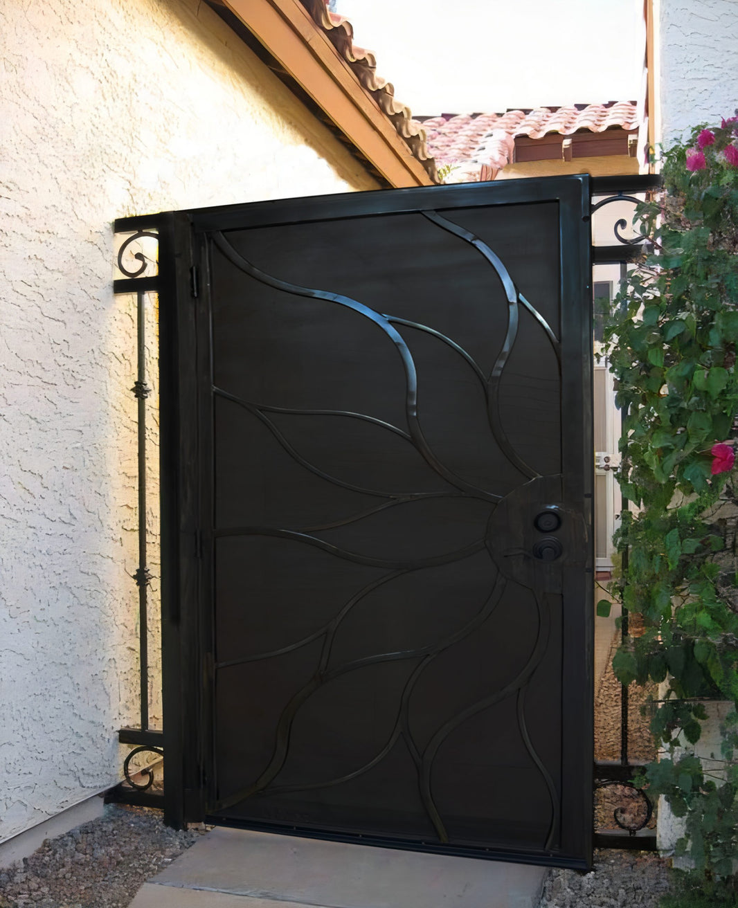 Beautiful Block Metal Sunflower Design Garden Gate | Custom Fabrication Metal Pool Gate | Made in Canada – Model # 319