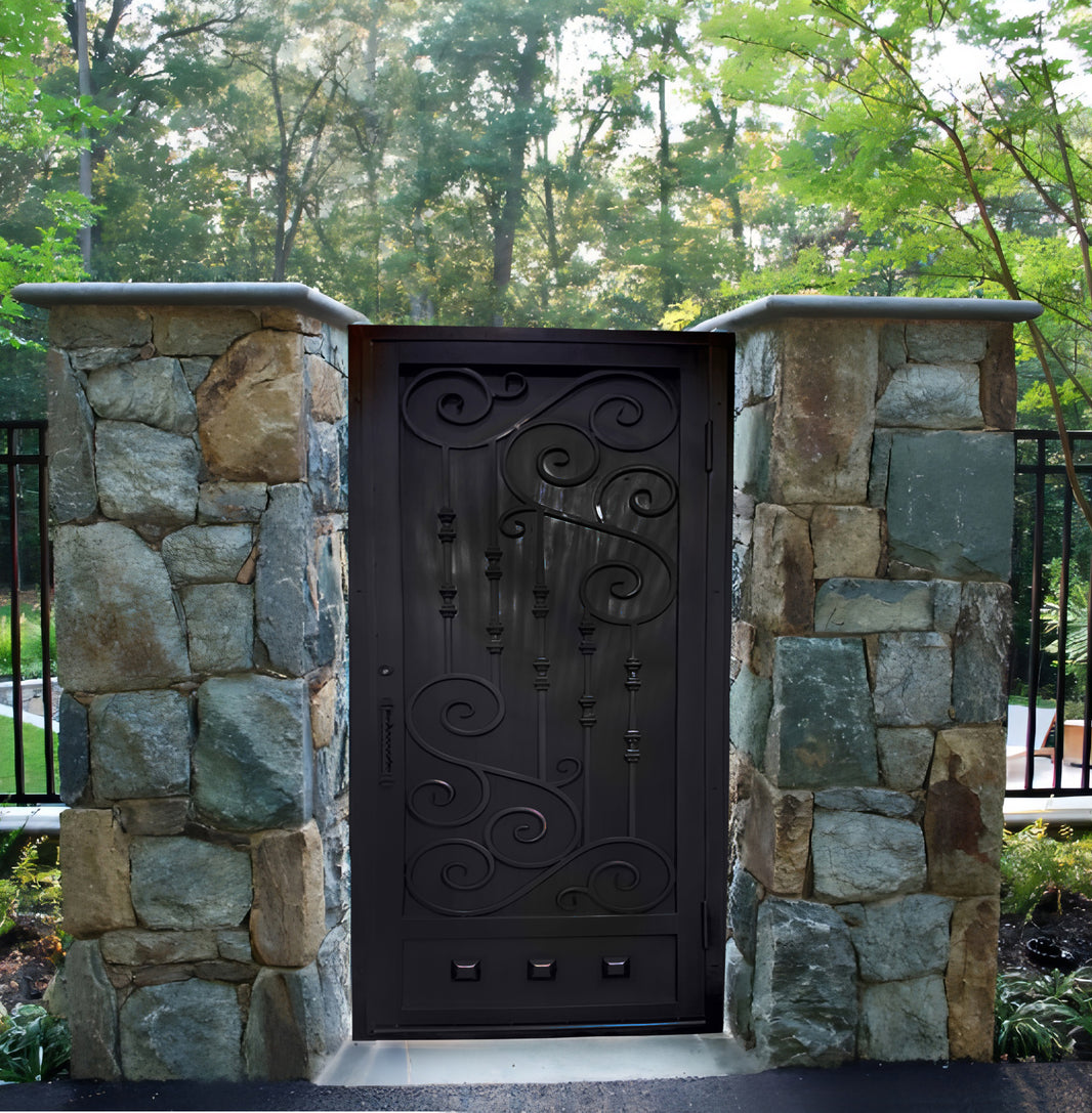 Beautiful Mesh Doodle Design Metal Back Yard Gate | Modern Fabrication Wrought Iron Garden Gate | Made in Canada – Model # 338