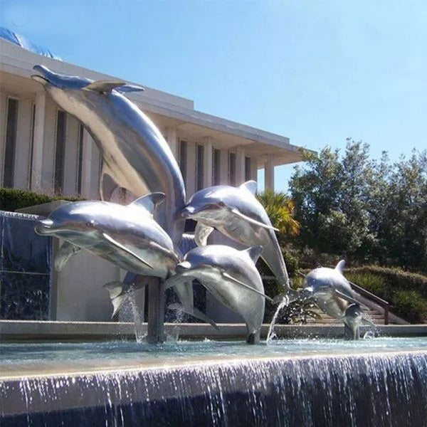 Large Metal Dolphin Sculpture Fountain Pool Decor Model # MSC1260-Taimco
