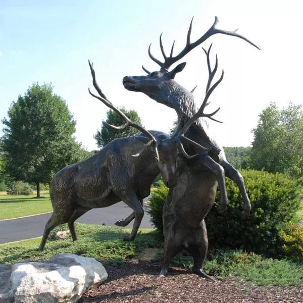 Life Size Bronze Fighting Elk Statue Street Decor Model # MSC1277